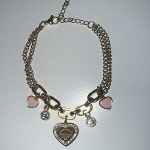 Gold Bracelet with Pink Heart Charms